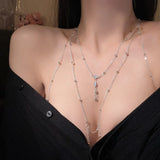 Fashion Square Zircon Chest Chain for Women Personalized Sexy Multi Layer Chain Tassel Body Chain Beach Bikini Jewelry Gift