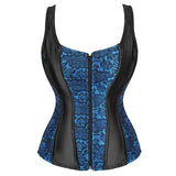 Gothic Corset Top With Straps Sexy Floral Zipper Brocade Overbust Lingerie Burlesque Body Shaper Lace Up Bustier Plus Size