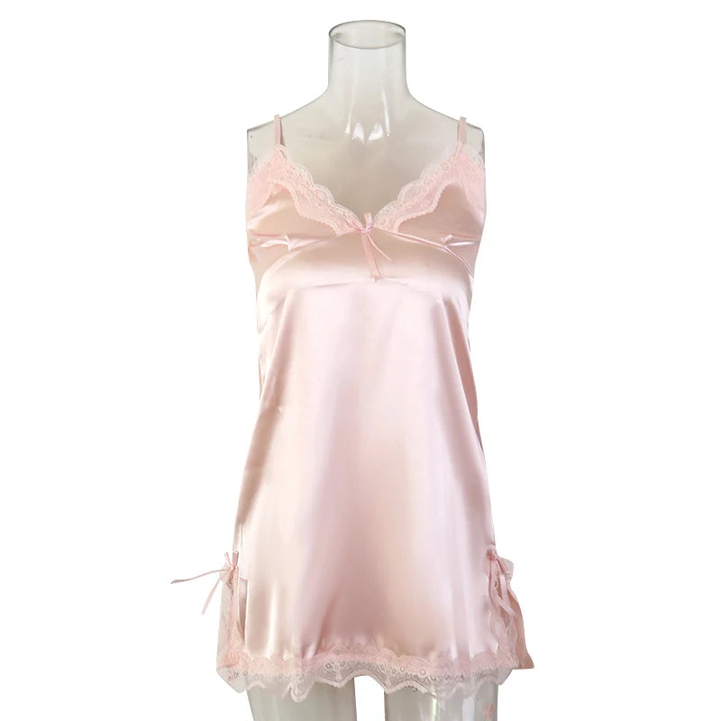 Women Sexy Lace V-neck Sleepwear Suspenders Nightdresses Female Sleeveless Nightwear Sleep Nightdress For Ladies