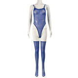 Toucheart Erotic Dress with Leg Socks Mesh See-through Patchwork Seductive Body Shaping Backless Women Intimate Hollow Dress Set