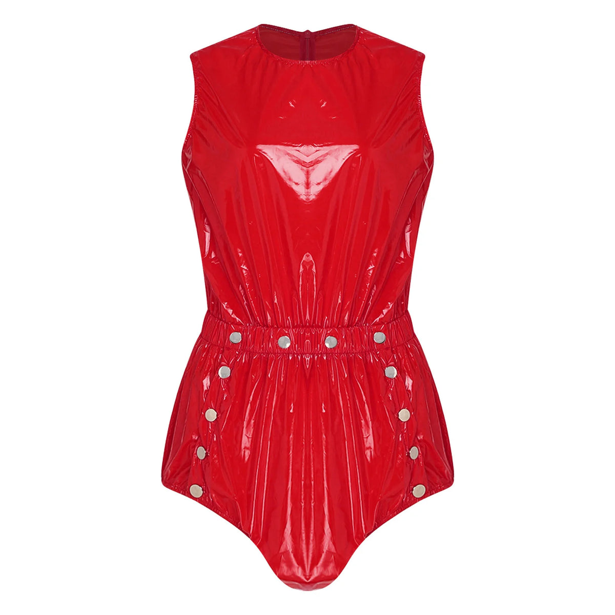 Women One Piece Adaptive Pajama Nightwear Shiny Metallic Sleeveless Buttoned Sleeveless Jumpsuit Waterproof Rompers Bodysuit