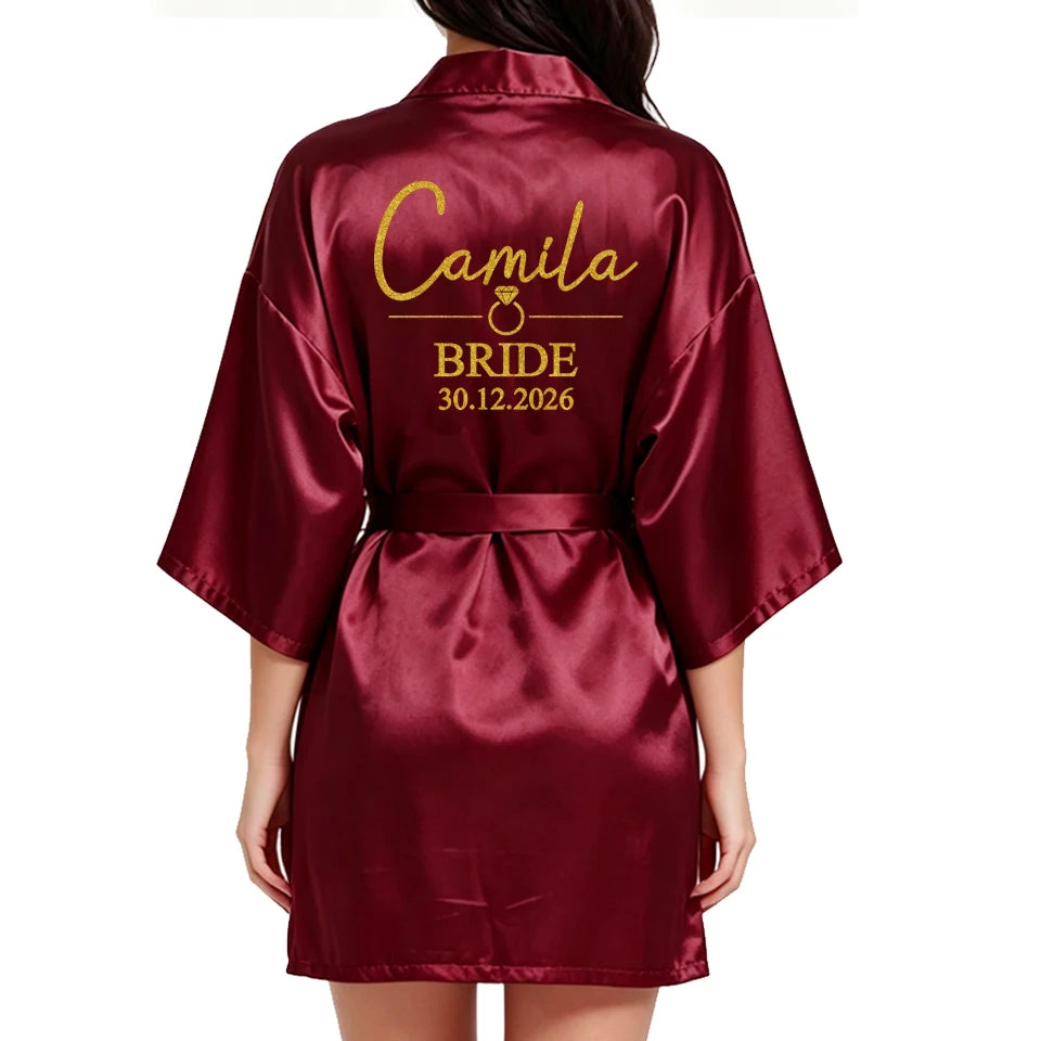 Customized Logo Wedding Date Name Bathrobe Faux Silk Bridal Robe Bride Bridesmaid Wedding Robes Woman Bachelorette Preparewear