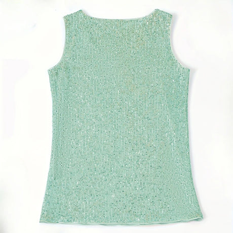 Women‘s Summer Fashion Deep V Neck Sequined Tank Top Stylish Sleeveless Polyester Top Sparkly Club Party Vest Blouses
