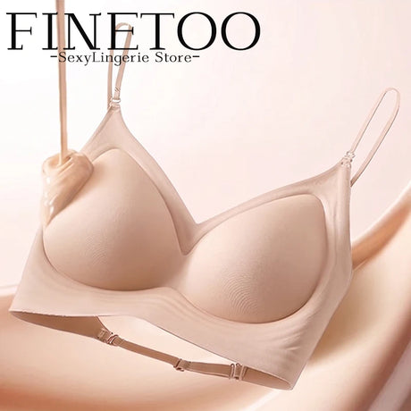 FINETOO Women's 3 Ways to Wear Halter Neck Backless Bralette Seamless Thin-Strapped Gather Bra Female Sexy Solid Color Underwear