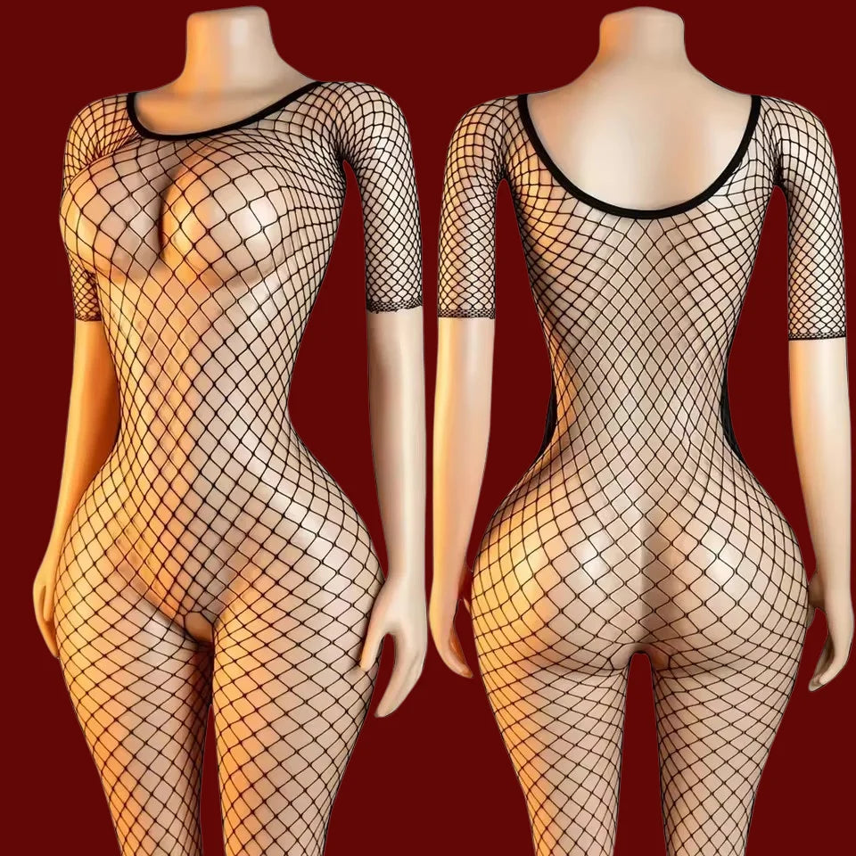 Lingerie Bodysuit Sexy Adult Open Crotch Bodystocking Erotic Mesh Underwear Outfits for Woman Jumpersuits Costumes Crotchless