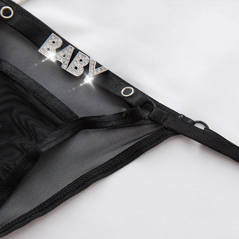 Rhinestones Lace Sexy Girls Thong Women Panties Letter G String Diamonds Briefs Hot Erotic Underwear Low Waist Female Intimates
