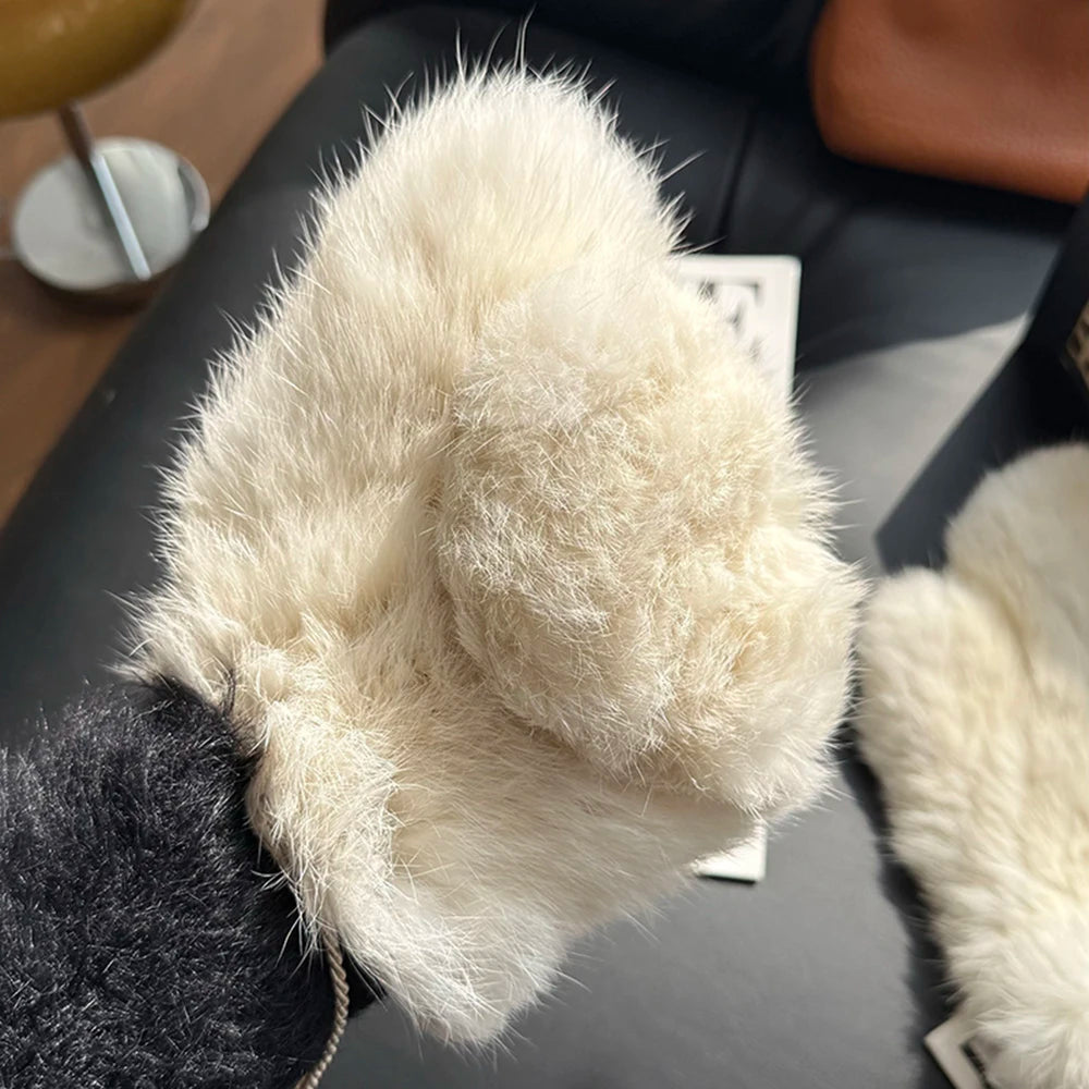 Hot Sale Women's 100% Natural Rabbit Fur Winter Gloves Warm Knit Thick Thermal Mittens Soft Real Fur Outdoor Cold Weather Glove