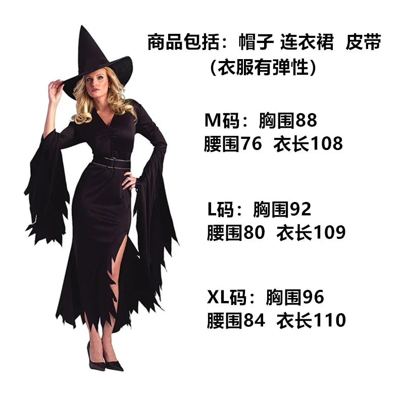 Halloween Witch Costumes for Women Adult Fantasy Black  Dress UP Party  Carnival Performance