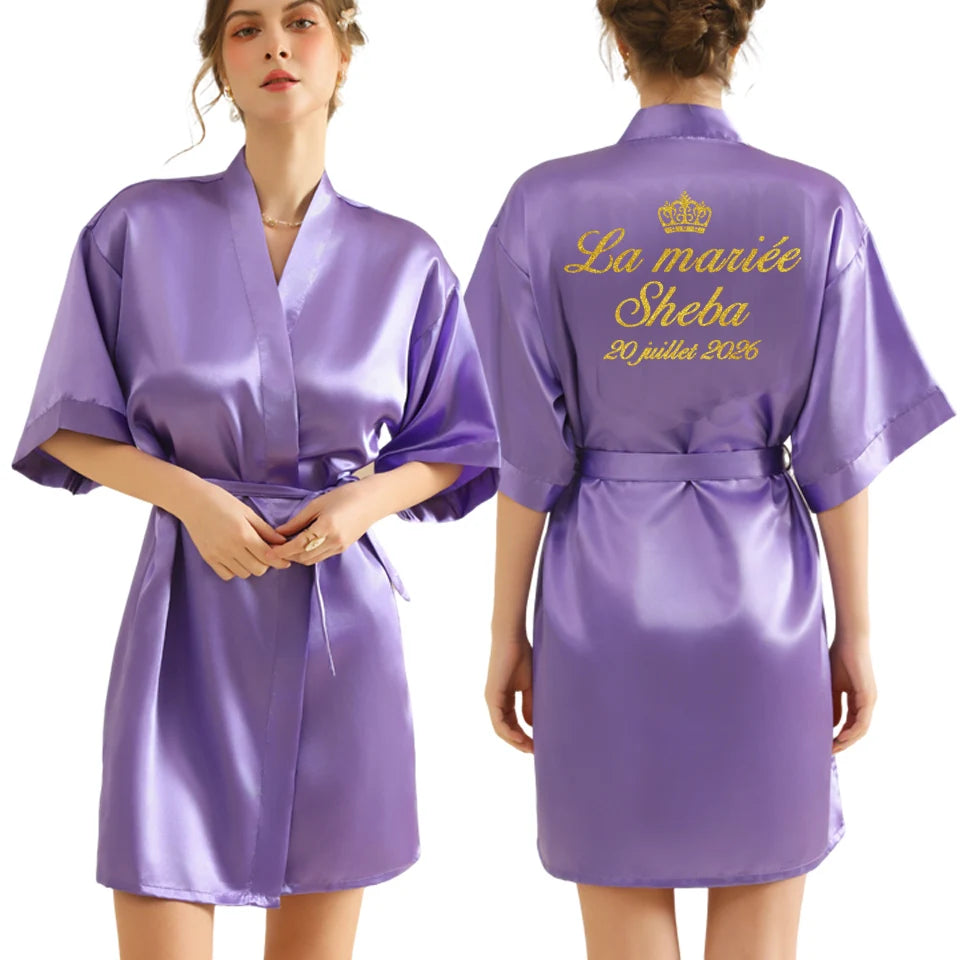 Personalized Robe for Bride Bridesmaid with Name and Date Birthday Party Gown Add Any Text Bathrobe - Customizable Gifting