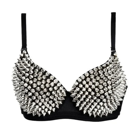 Silver Gothic Bra Top Rivets Punk Rave Bralette Lingerie Sexy Push Up Brassiere Nightclub Party Bar Hot Fashion Women Bras