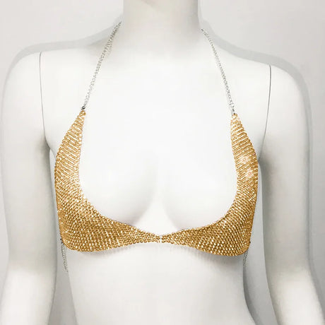 AKYZO Sensual Rhinestone Halter Bra Dazzling Shiny Back Clasp Chain Glamorous Rhinestone Decoration Designed for Women Perfect f