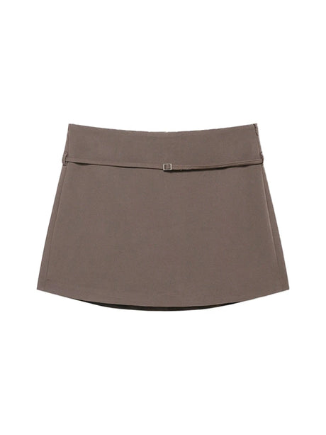 Women's Solid Color Skort with Belt Side Zipper Casual Shorts Skirts Fashionable And Stylish Women's Clothing
