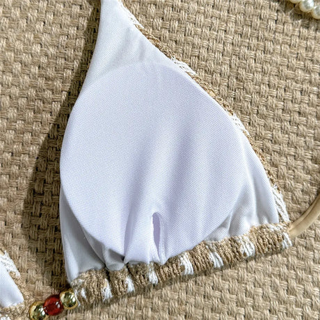 Pink Striped Print Halter String Triangle Bikinis Sets Micro Thong Sexy Swimsuit Women 2026 Ladies Swimwear Bead Bikini Bather