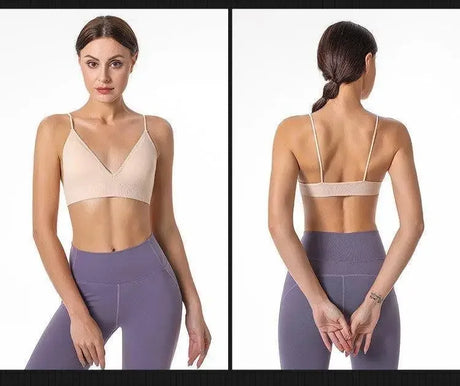 V Neck Seamless Triangle Cup Bra Camisole Underwear Wrapped Chest Women S M L Breathable Gather Up Sports Fitness Yoga Casual
