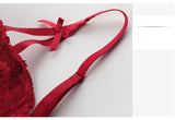 French Red 1/2 Cup Sexy Bra Set Lace Flowers Embroidery Women Underwear Push Up Brassiere and Panties Garter 3 Pieces Sets
