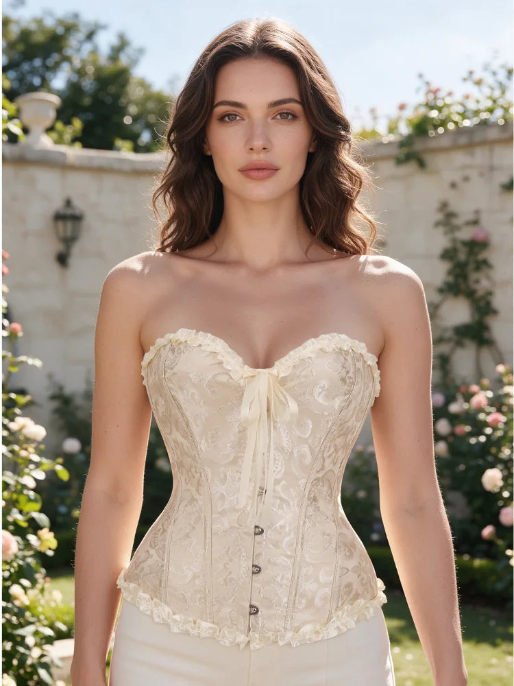 Women Bustier Corset Victorian Gothic Jacquard Front Busk Waist Cincher Halloween Party Wear