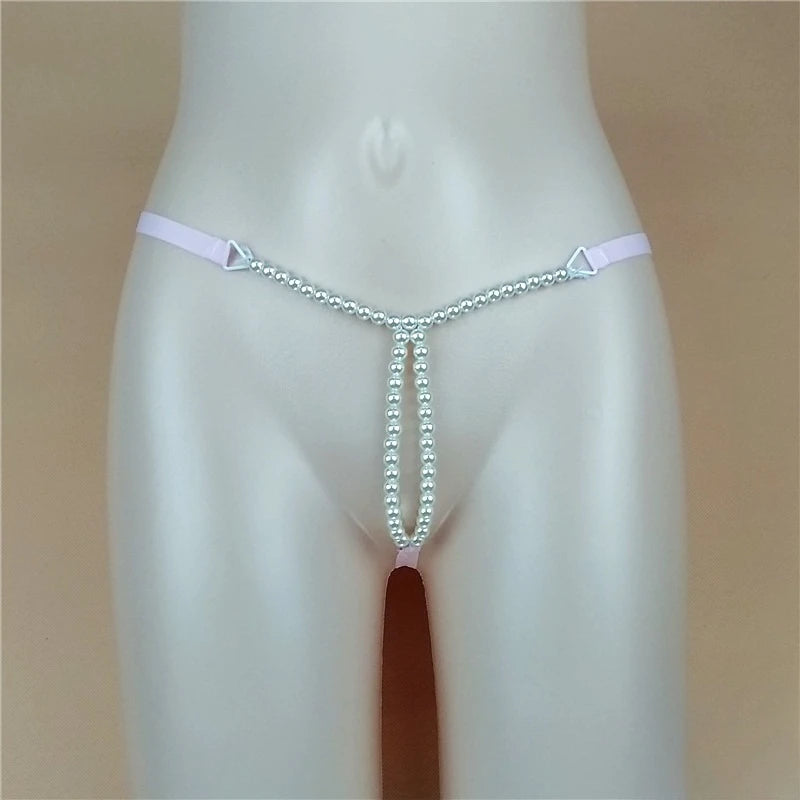 Sexy Massage Pearls Thong Women Panties Open Crotch G-string Erotic Lingerie Woman High Stretch Plus Size T Back Sex Accessories