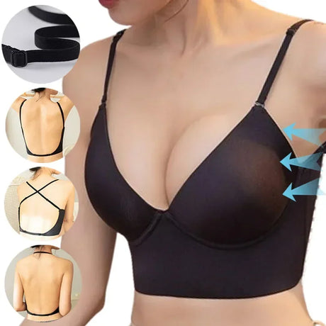 New Summer Invisible Push Up Bra Backless Women Bras Low Cut Sexy Plunge Brassiere Open Back Underwear Seamless Deep U Lingerie