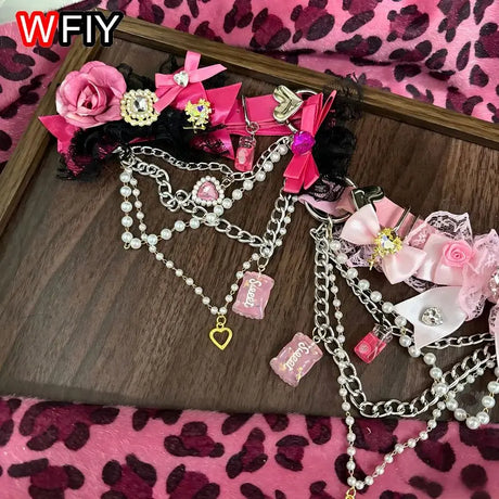 Women Thigh Garter Heavy Ornate Shibuya Spicy Gal Cute Rhinestone Hair Clip Gyaru Maximalist Accessory For Yukata Photoshoot