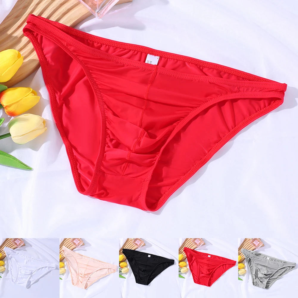 Breathable Underwear 2XL Mens Ice Silk Briefs Hotel Use Medium Stretch Polyester Fabric Solid Pattern Daily Use