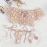 Porn Suit Women Sexy Lingerie Underwear Lace Floral Embroidery Off-Shoulder Transparent Tops Bra+Thong Set Exotic Outfits