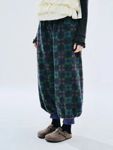 Green Plaid Lamb Wool Lantern Pants Female clothing women's pants and trousers Elastic Waist Loose Baggy Trousers for woman