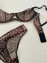 Seamless Leopard Print 2-piece Bra Set Lingerie Sexy See Through Erotic Romantic Set Underwear Women Bra and Panty Set