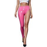 Womens Patent Leather Single-leg Pants Clubwear Glossy High Waist Leggings Tights Trousers for Rave Nightclub Party Pole Dance