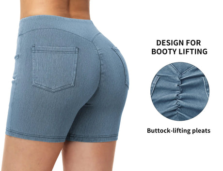 THE GYM PEOPLE Women's High Waisted Booty Lifting Denim Shorts Stretchy Pull on Jean Shorts With Pockets