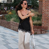 HXAO Lace Asymmetrical Top Women Tanks & Camis Summer 2025 Black Slip Sleeveless Top  Ladies y2k Backless Off Shoulder Camisole