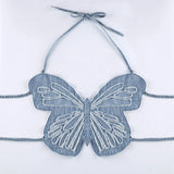 Hot Butterfly Jeans Crop Top Backless Strap Camis Sexy Lingerie Bow Bra Women Beach Mini Vest Butterfly Tank Tops Party Clubwear