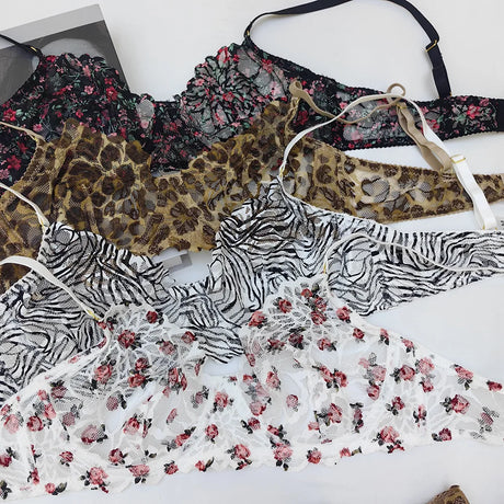 Toucheart Erotic Lingerie Women's Lace Leopard Print Body Shaping Push-up Luxurious Seductive Intimate Bra Large Size Thin Set