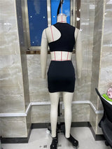 Gold Metal Decor Sleeveless Short Dress  For Women sexy solid black Bodycon dress For Women