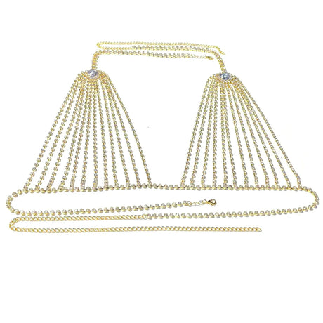 A set of women's sexy shiny rhinestone bra chain waist chain fashionable party crystal bikini set