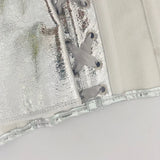 Women's Silver Metallic Strapless Corset Bustier Front Hook Back Lace-Up Waist Cincher Party Top