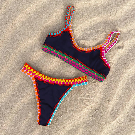 Crochet Bikini 2025 Bandeau Biquini Women Sexy Swimsuit Female Push Up Swimwear Solid Patchwork Bathing Suit Handhook Beachwear
