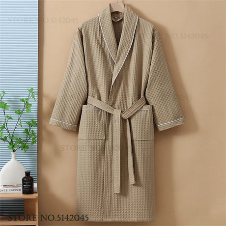 100% Cotton Couple Robe Waffle Bathrobe Gown Kimono Yukata Home Clothes Casual Women Sleepwar Nightwear Spring Summer Loungewear