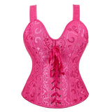 Gothic Corset Top With Straps Sexy Floral Zipper Brocade Overbust Lingerie Burlesque Body Shaper Lace Up Bustier Plus Size