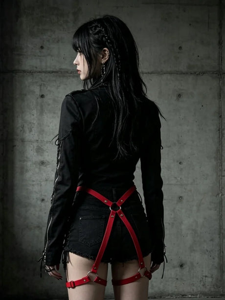 Women Leather Bondage Restraint Straps Set Adjustable Harness Belt Chest Waist Thigh Straps Gothic Costume Cosplay Accessory