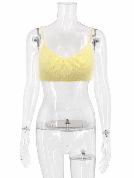 Tossy Crop Top Women Camisole Spaghetti Strap Scoop Neck Fuzzy Knit Party Club Sleeveless Slim Fit Spring Summer Y2K Casual Top