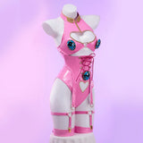 MOBBUNNY  Women Dio Lingerie Heart Cutout Halter Bodysuit with Gloves Leg Rings Cosplay Costume
