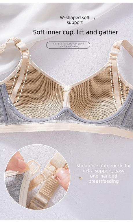 Pure Cotton Double Button Breastfeeding Bra Comfortable Breathable With Thin Gathered Maternity Bra Anti Sagging No Underwire