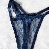 Ellolace Solid Women's Lingerie Sets Seductive Halter Bra Garter Thong 3PC with Leg Circles Sexy Lace Intimate Women Underwear