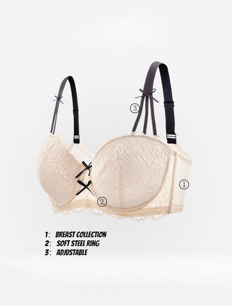 Half Cup Hot Bra Gathered Bowknot Brassiere Thin Large Size Push Up Lace Tube Top Lace Big Chest Revealing Small Lace Bra 9013A