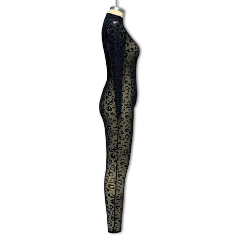 Y2k Hot Girl New Long Sleeve Bodycon Leopard Print Women Jumpsuit Sexy Sheer Mesh Bodysuits Catsuit Party Clubwear