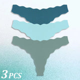 3PCS Women Seamless Panties Wavy Design Ultra-thin Panties Women Ice Silk Underwear Sexy Panty Low Waist G-string Female Solid