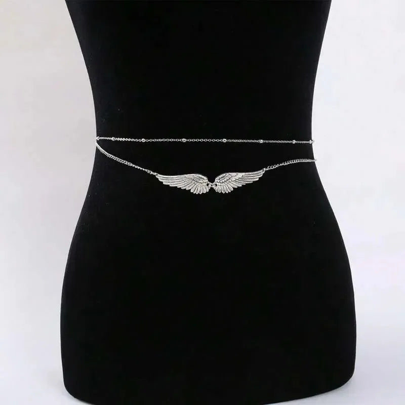 Antique Fashion Waist Chain for Women Charm Double Layer Angel Wings Body Chain Bikini Summer Beach Accessory Jewelry Gift