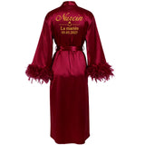 Customized Bathrobe for Women Personalized Name And Date Robe Add Any Text Gown for Bridal Party Feather Bride Robes