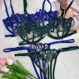Custom Name Thong Bra Sets For Women Customized Underwear Hotwife Lingerie Lace Flower String Underpants Personality Panties