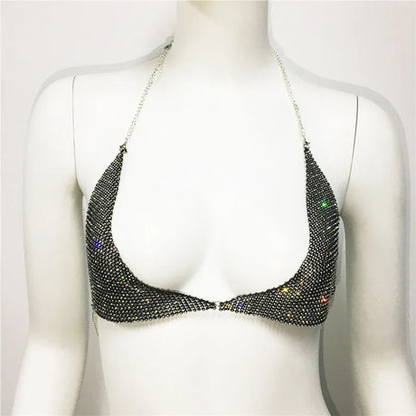 AKYZO Sensual Rhinestone Halter Bra Dazzling Shiny Back Clasp Chain Glamorous Rhinestone Decoration Designed for Women Perfect f